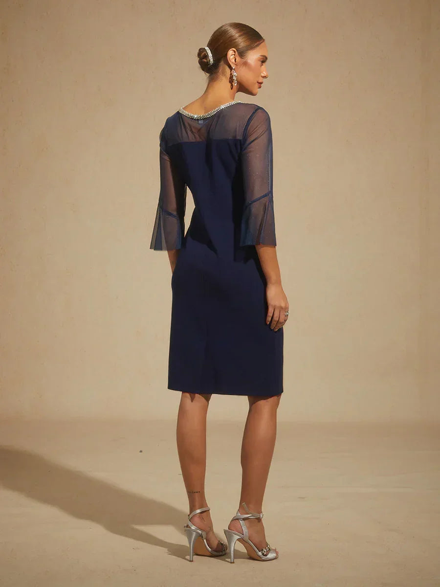Elegant Fitted Cocktail Dress with Flared Sleeves