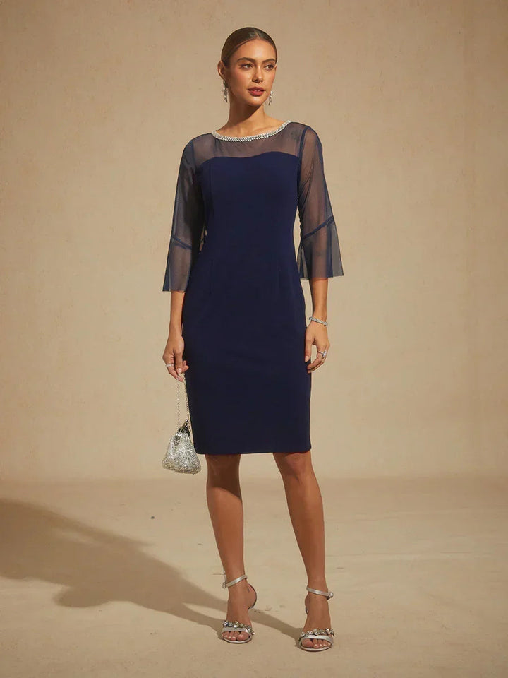 Elegant Fitted Cocktail Dress with Flared Sleeves