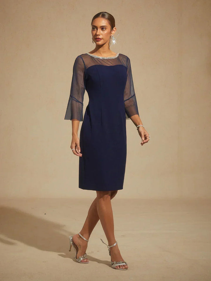 Elegant Fitted Cocktail Dress with Flared Sleeves