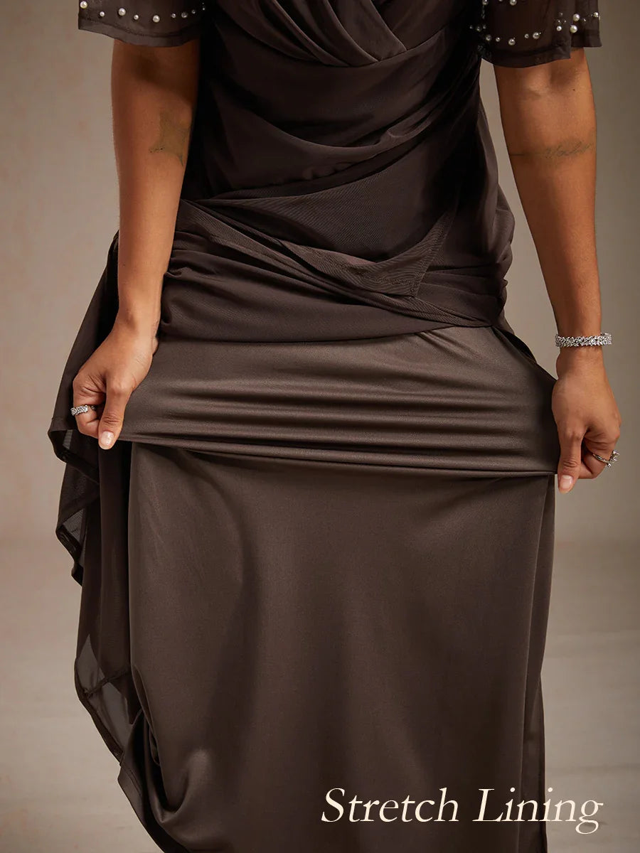 Elegant Formal Dress with Embellished Flutter Sleeves