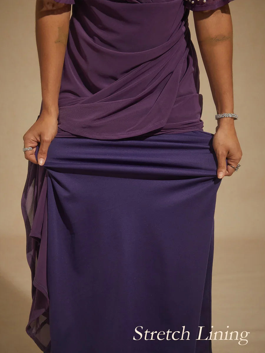 Elegant Formal Dress with Embellished Flutter Sleeves