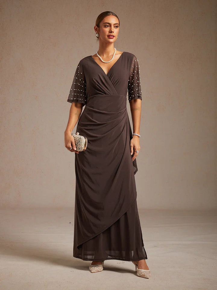 Elegant Formal Dress with Embellished Flutter Sleeves