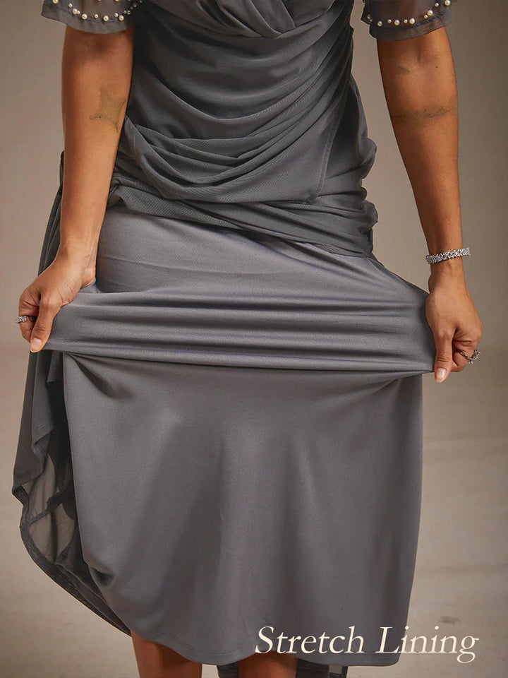 Elegant Formal Dress with Embellished Flutter Sleeves