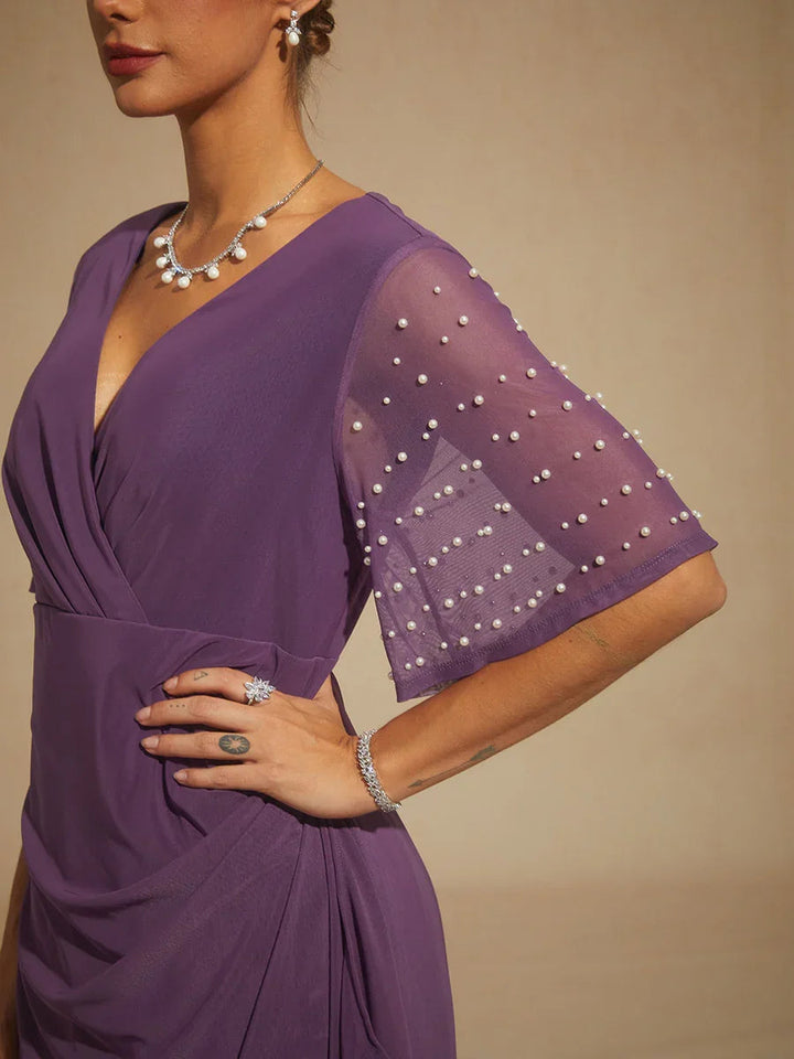 Elegant Formal Dress with Embellished Flutter Sleeves