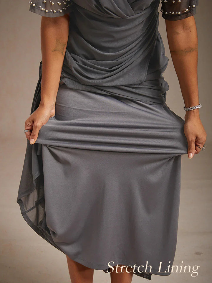 Elegant Formal Dress with Embellished Flutter Sleeves