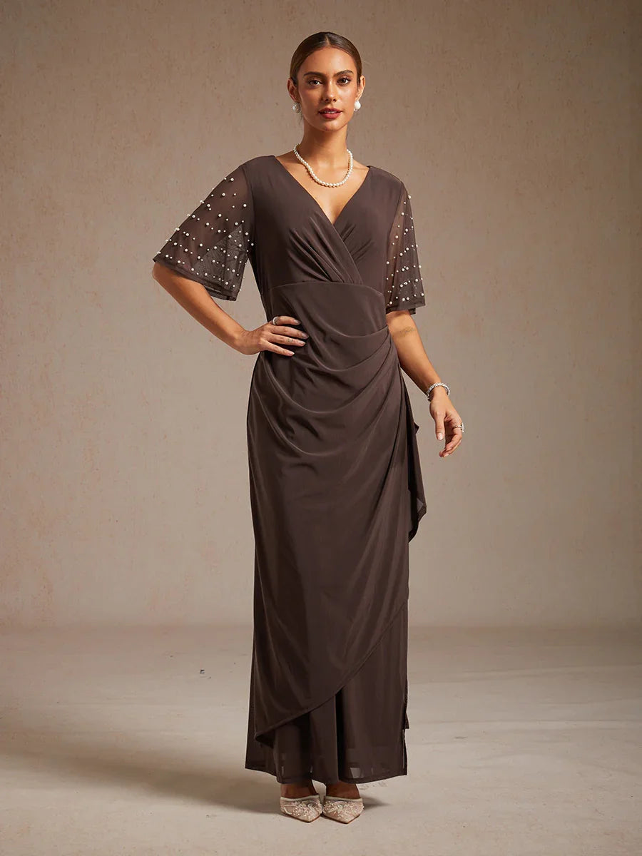 Elegant Formal Dress with Embellished Flutter Sleeves