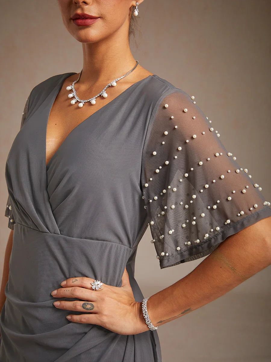 Elegant Formal Dress with Embellished Flutter Sleeves