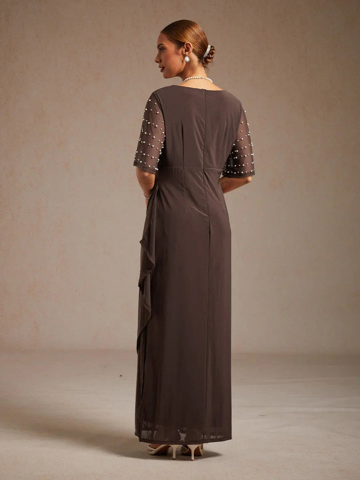 Elegant Formal Dress with Embellished Flutter Sleeves