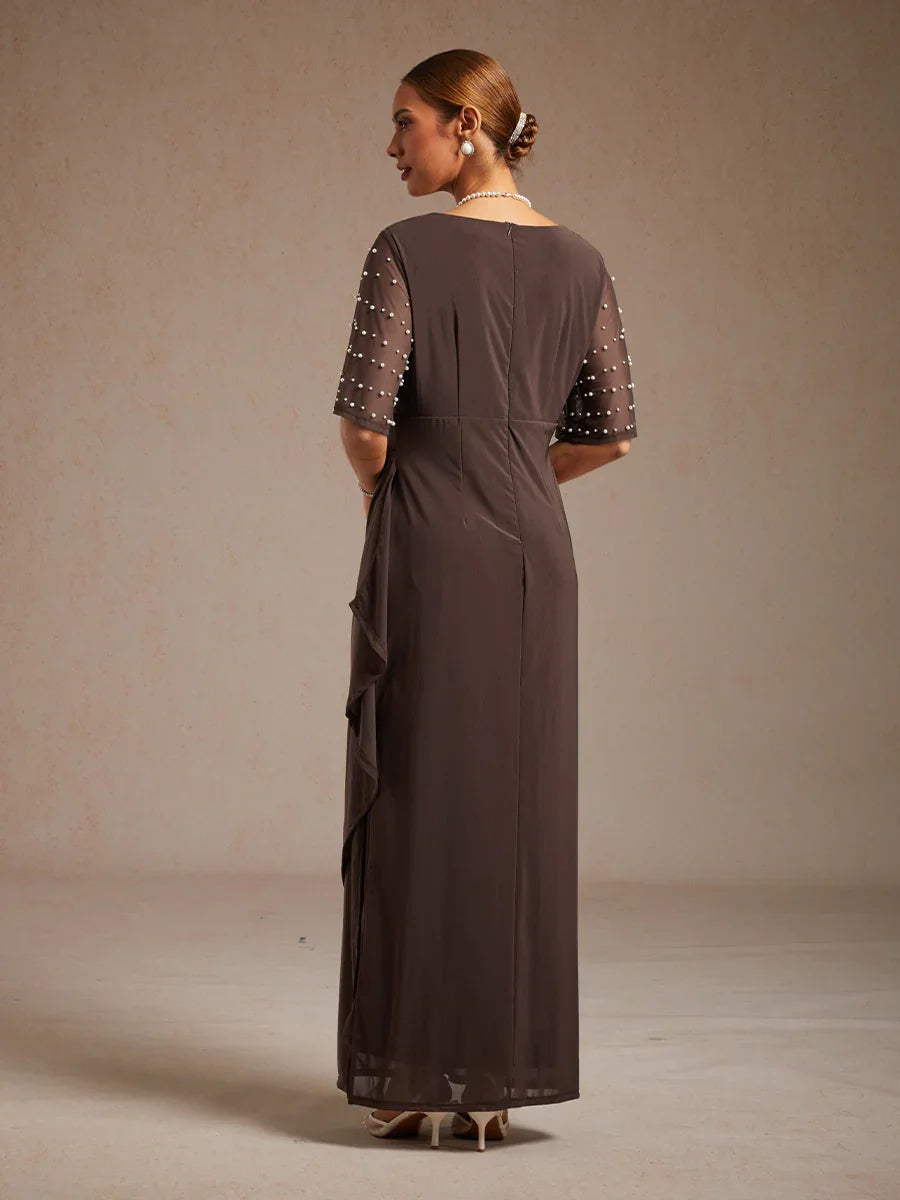 Elegant Formal Dress with Embellished Flutter Sleeves