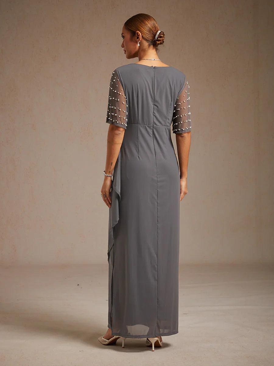 Elegant Formal Dress with Embellished Flutter Sleeves