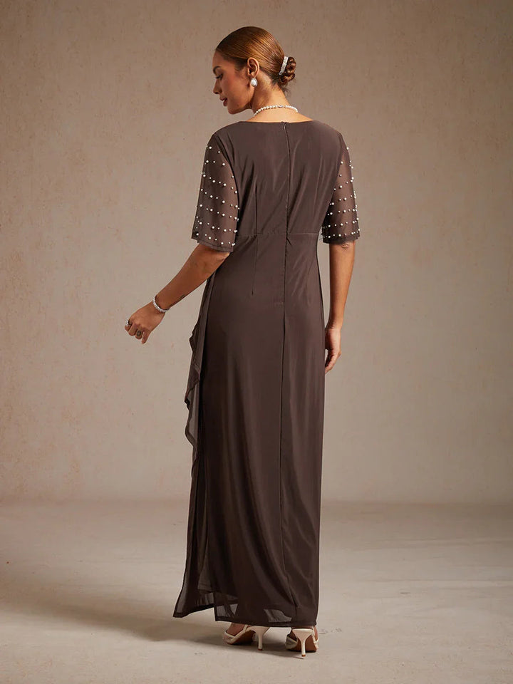 Elegant Formal Dress with Embellished Flutter Sleeves