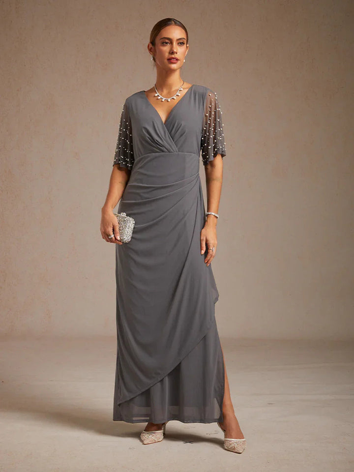 Elegant Formal Dress with Embellished Flutter Sleeves