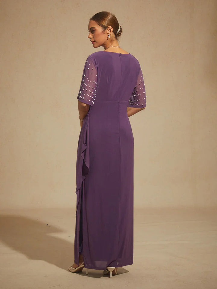 Elegant Formal Dress with Embellished Flutter Sleeves