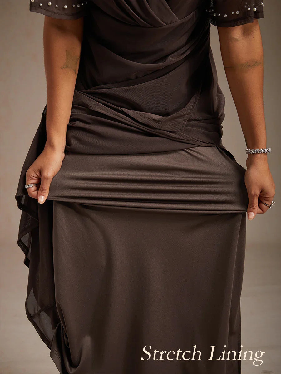 Elegant Formal Dress with Embellished Flutter Sleeves