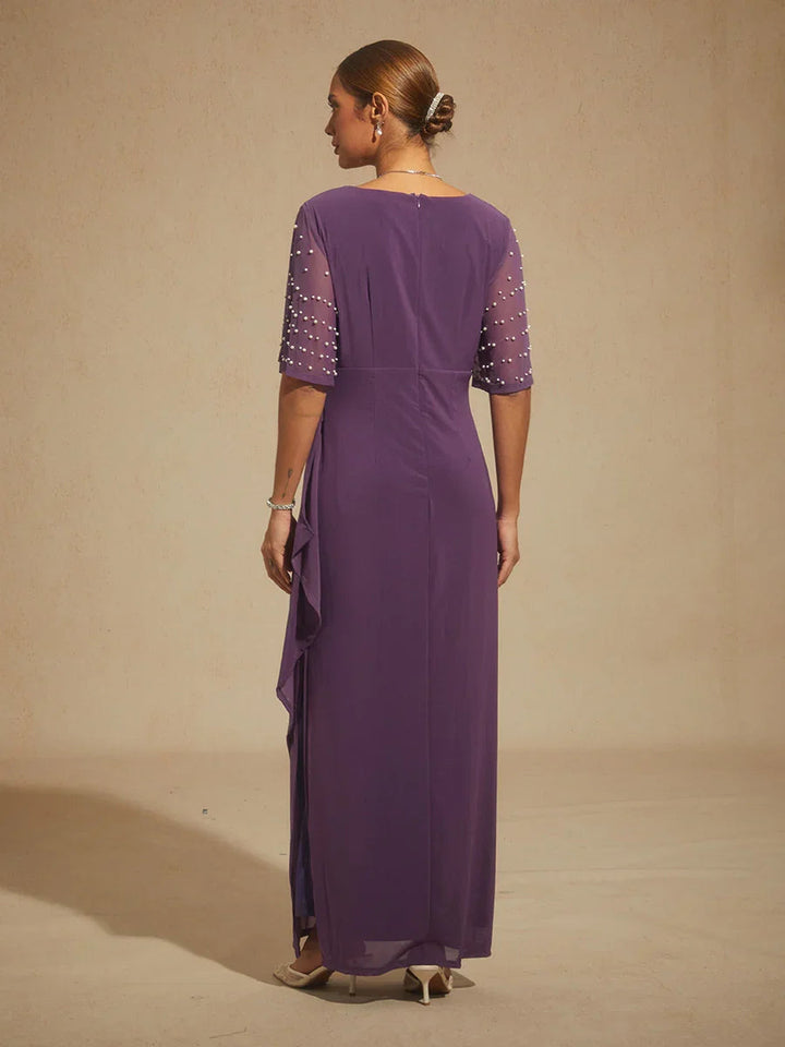 Elegant Formal Dress with Embellished Flutter Sleeves