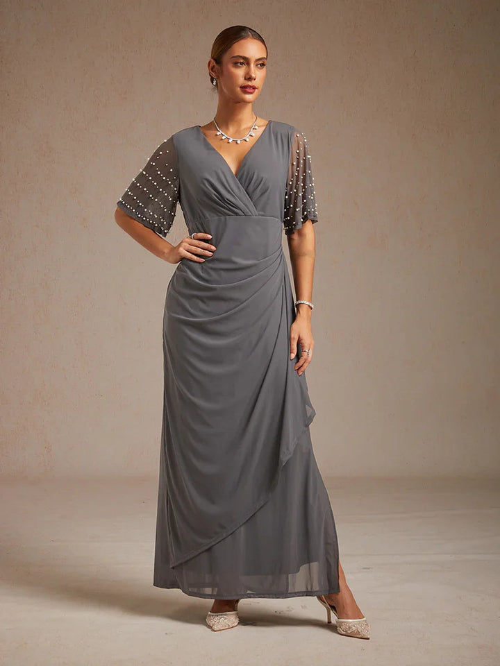 Elegant Formal Dress with Embellished Flutter Sleeves