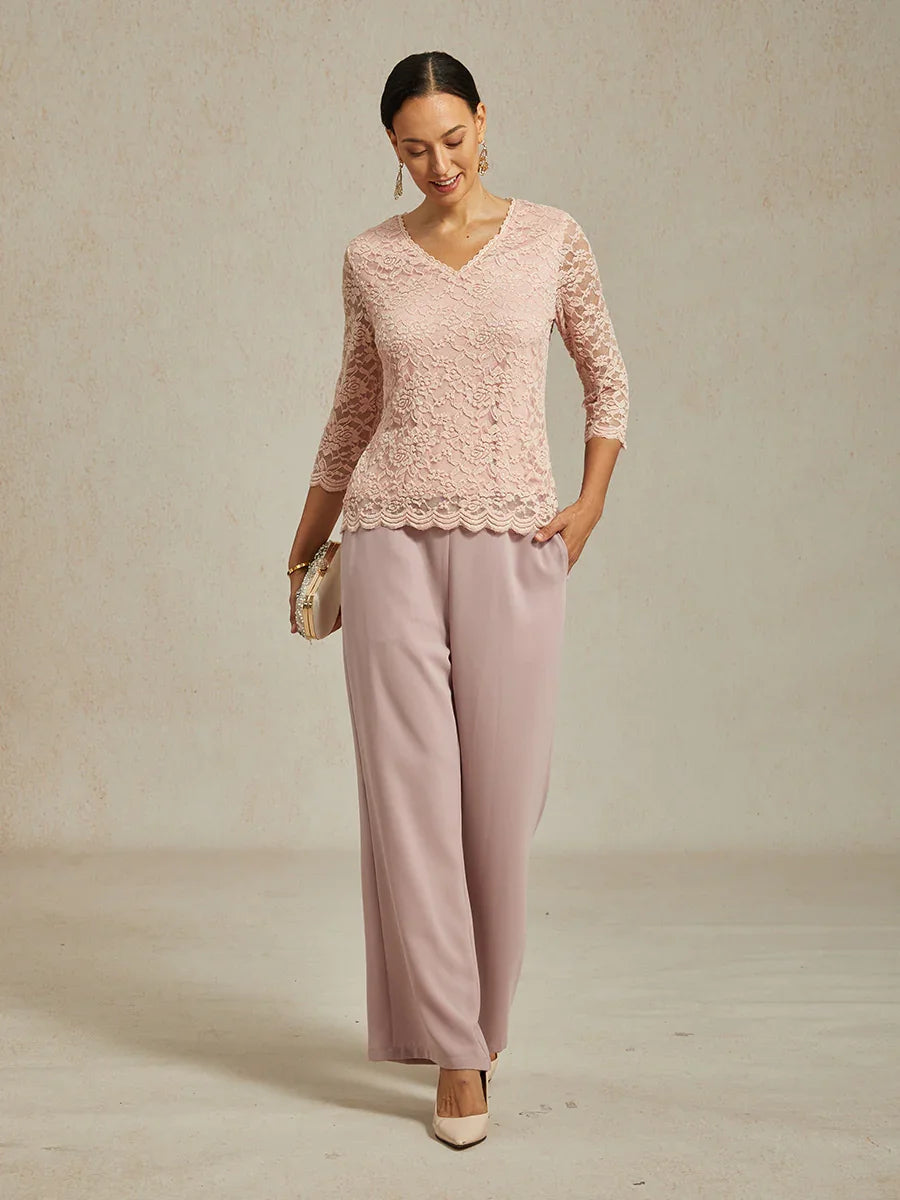 V-Neck Stretch Lace Top with Shimmery Details