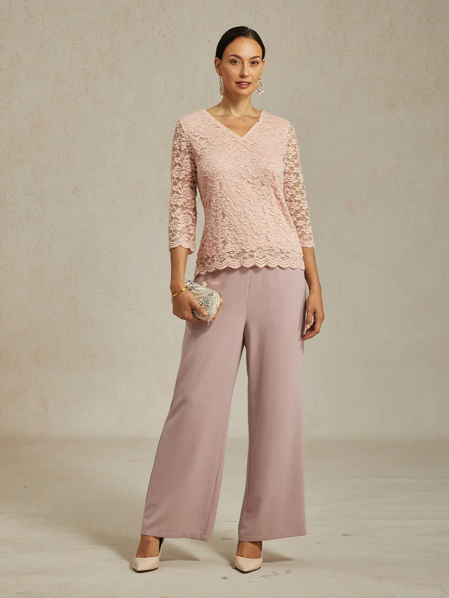 V-Neck Stretch Lace Top with Shimmery Details