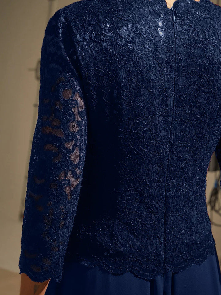 Elegant Lace and Chiffon Floor-Length Dress