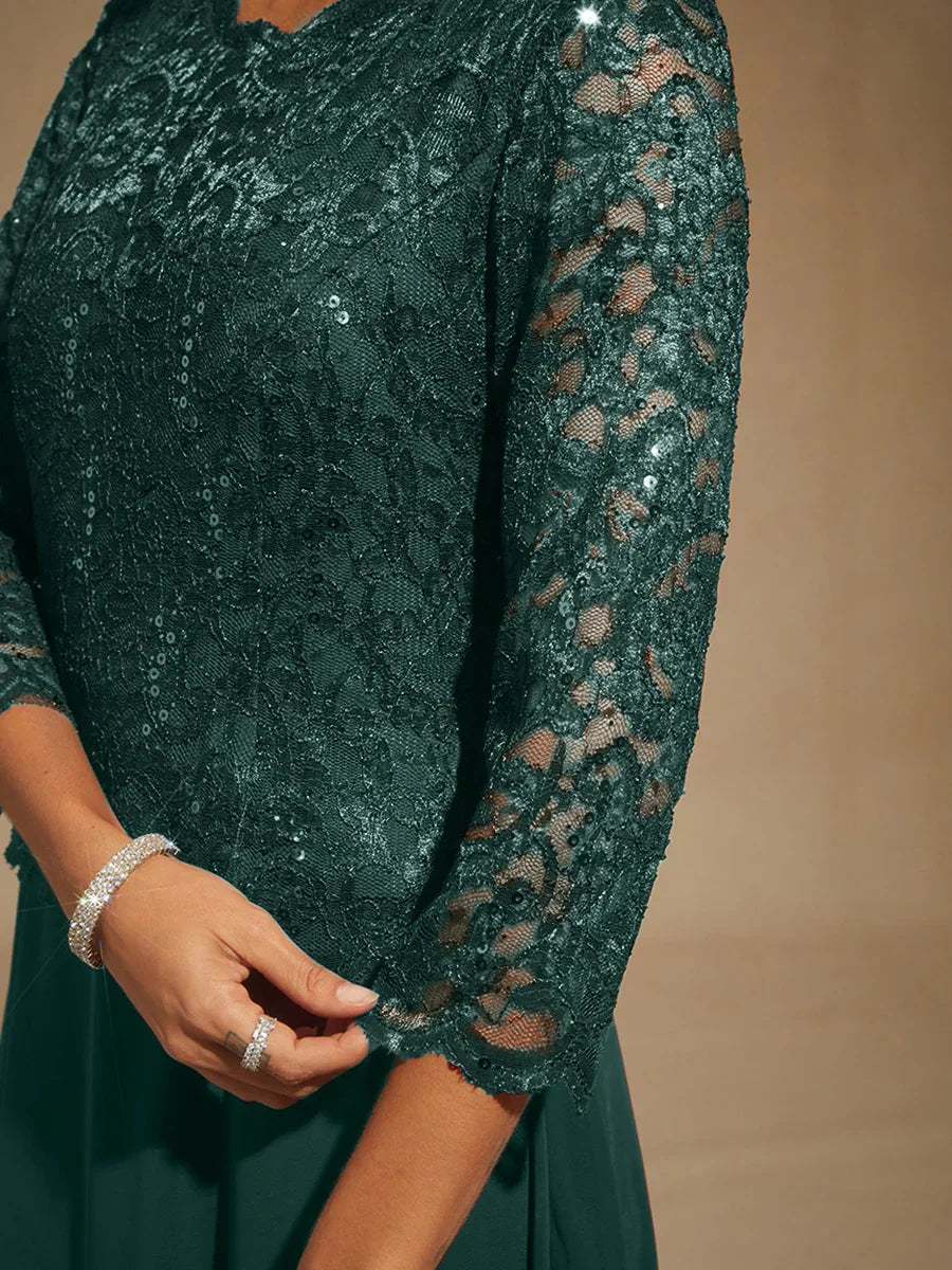 Elegant Lace and Chiffon Floor-Length Dress