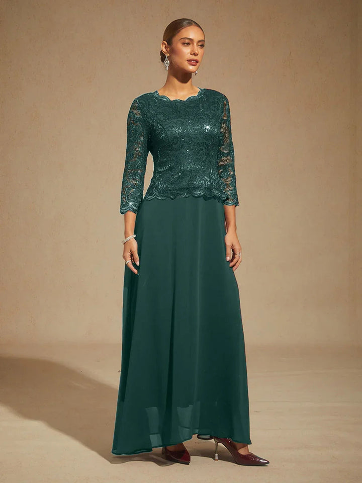 Elegant Lace and Chiffon Floor-Length Dress