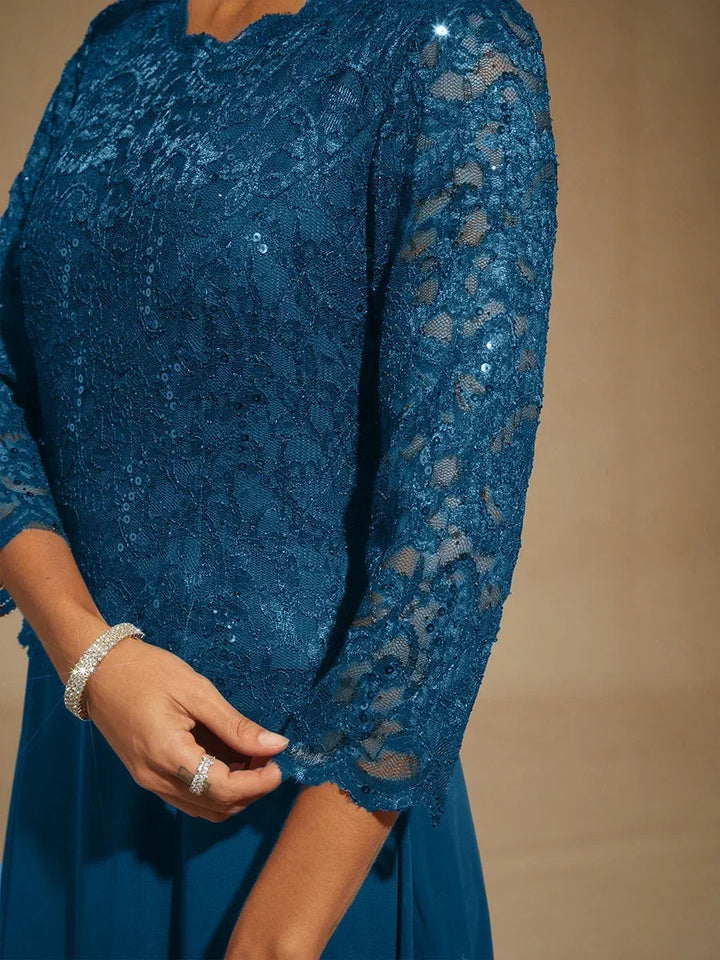 Elegant Lace and Chiffon Floor-Length Dress