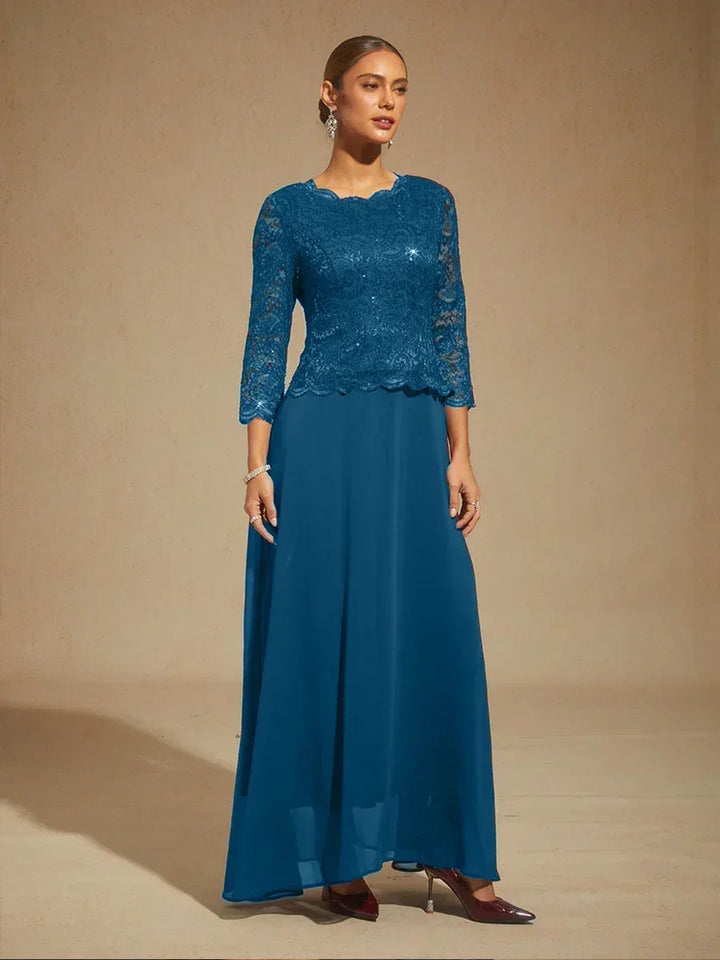 Elegant Lace and Chiffon Floor-Length Dress