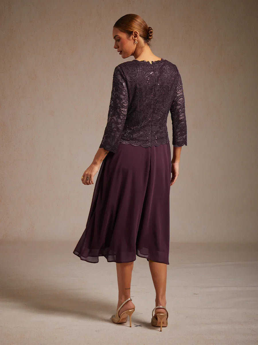 Elegant Lace and Chiffon Tea-Length Dress