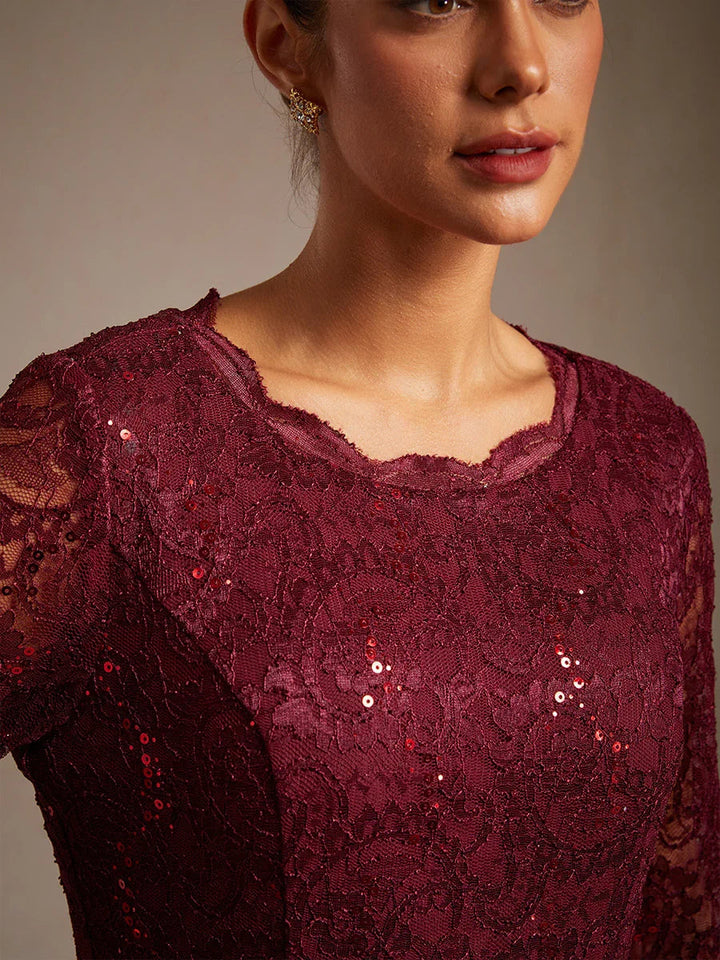 Elegant Lace and Chiffon Tea-Length Dress