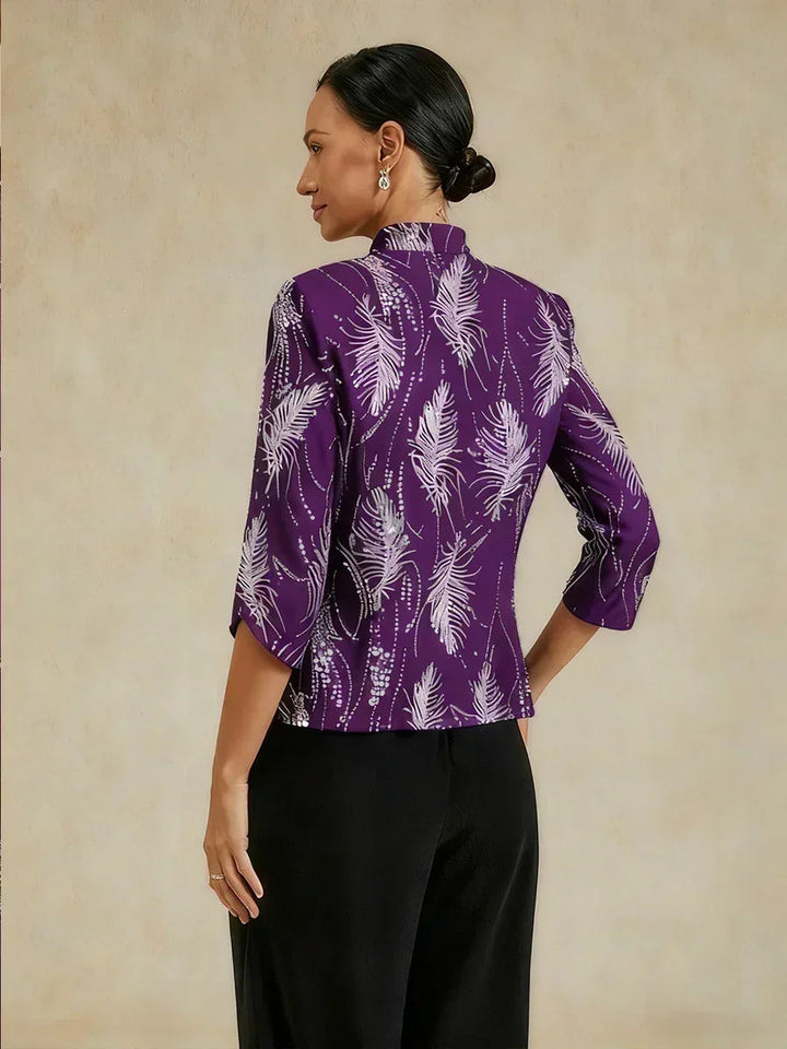 Elegant Mandarin Collar Sequin Twinset