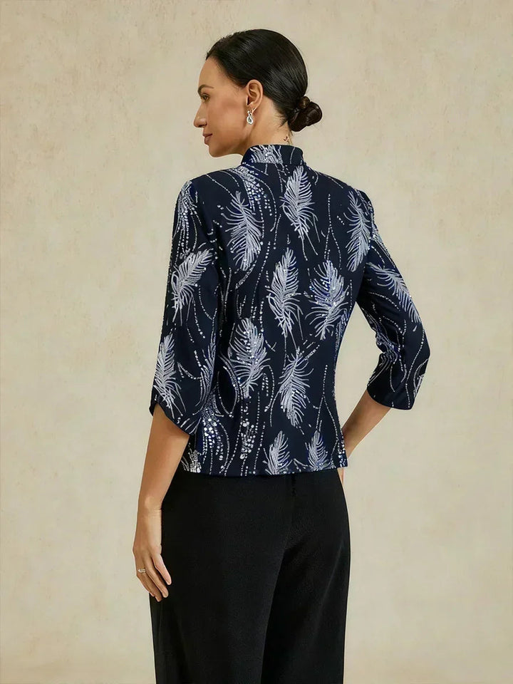 Elegant Mandarin Collar Sequin Twinset