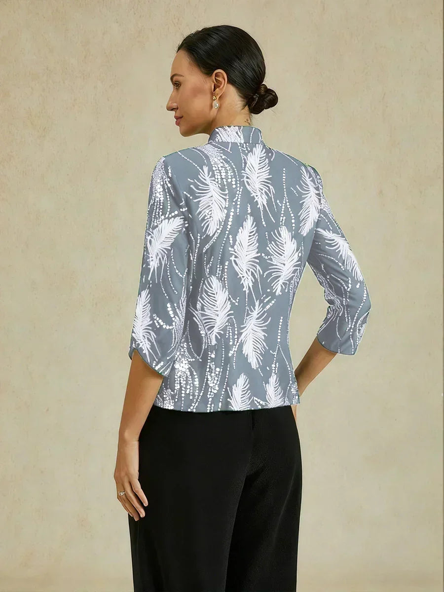 Elegant Mandarin Collar Sequin Twinset