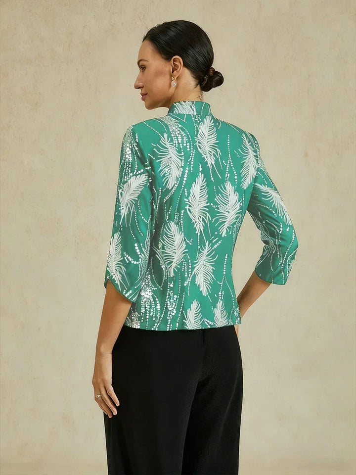 Elegant Mandarin Collar Sequin Twinset