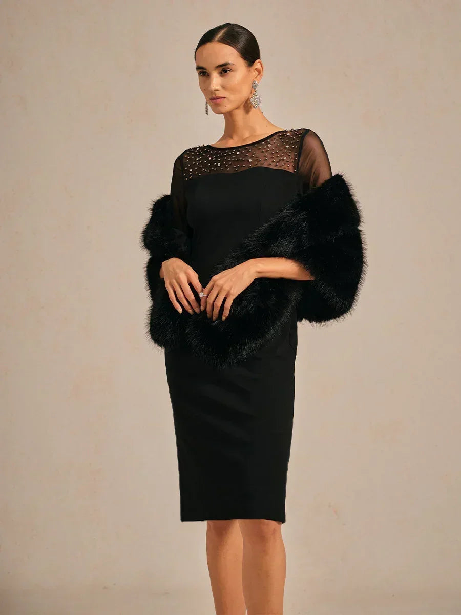 Elegant Sheath Cocktail Dress with Embellished Illusion Mesh Neckline