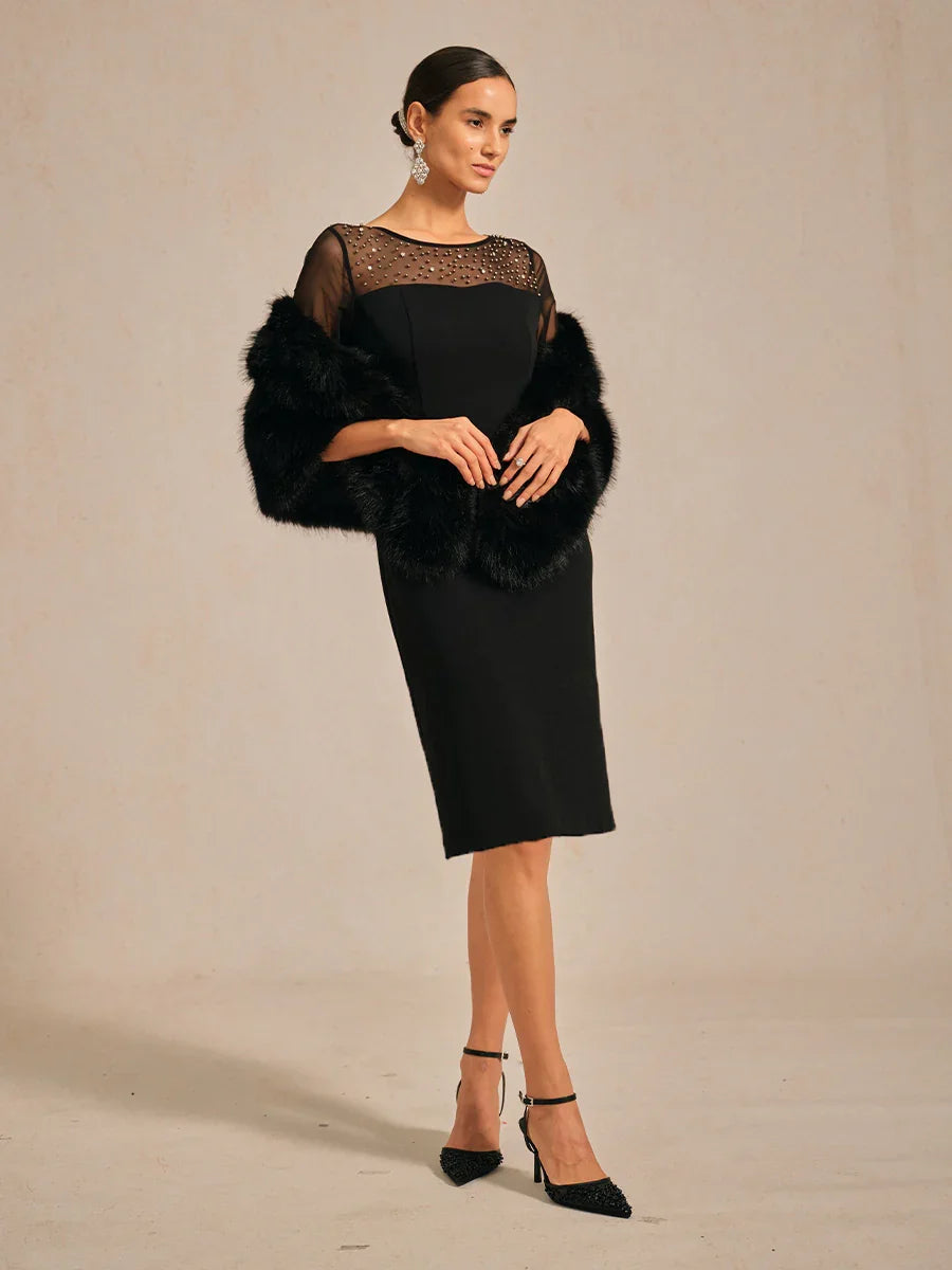 Elegant Sheath Cocktail Dress with Embellished Illusion Mesh Neckline