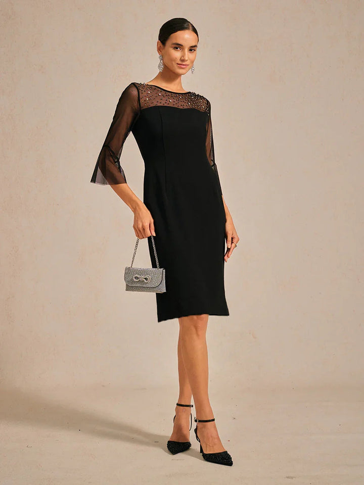 Elegant Sheath Cocktail Dress with Embellished Illusion Mesh Neckline