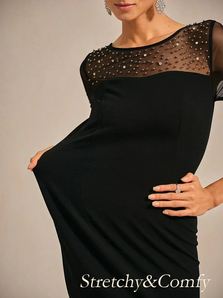 Elegant Sheath Cocktail Dress with Embellished Illusion Mesh Neckline