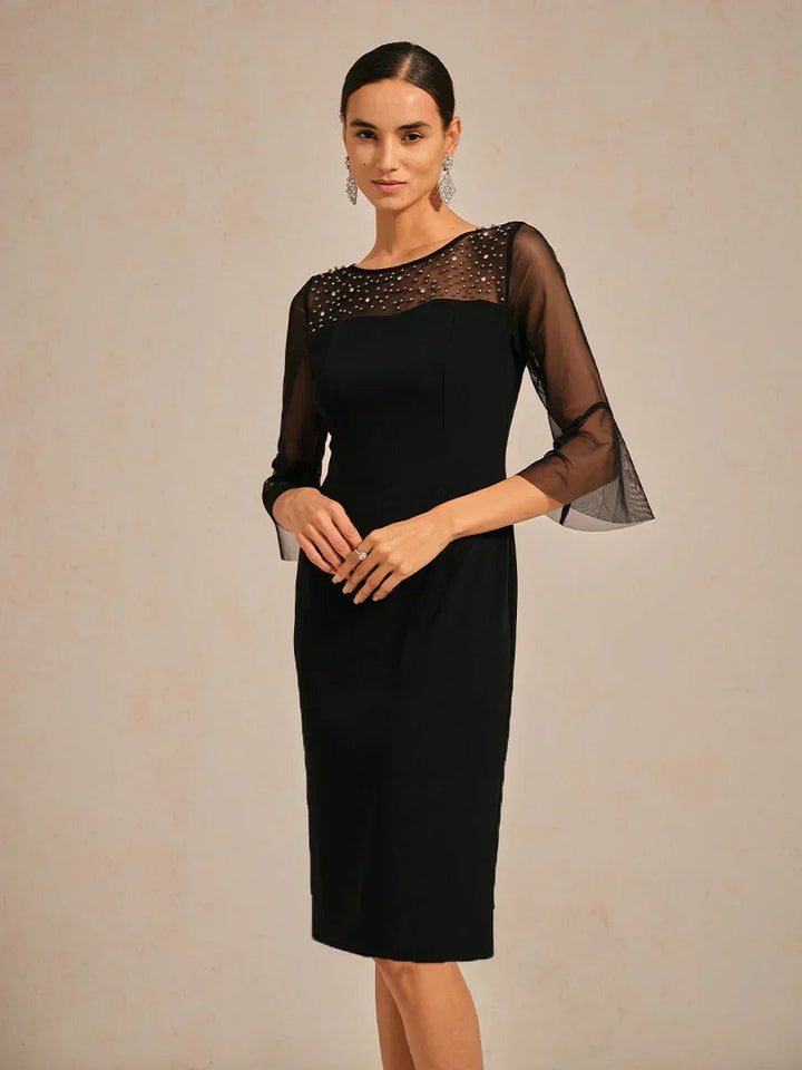 Elegant Sheath Cocktail Dress with Embellished Illusion Mesh Neckline