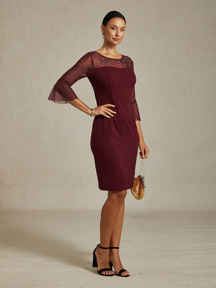 Elegant Sheath Cocktail Dress with Embellished Illusion Mesh Neckline
