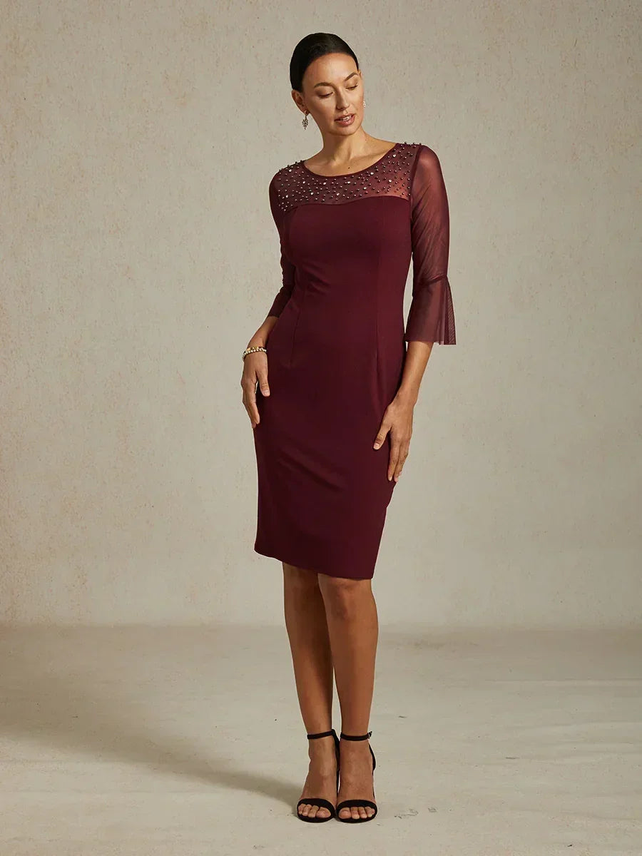 Elegant Sheath Cocktail Dress with Embellished Illusion Mesh Neckline