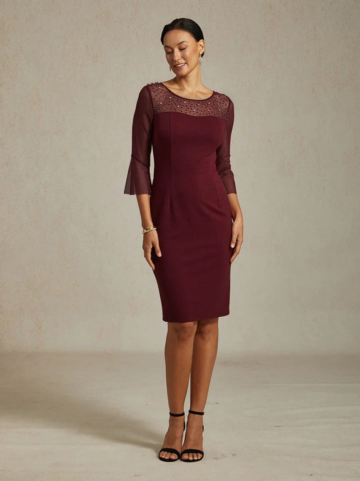 Elegant Sheath Cocktail Dress with Embellished Illusion Mesh Neckline