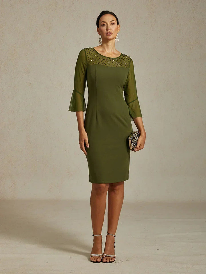 Elegant Sheath Cocktail Dress with Embellished Illusion Mesh Neckline