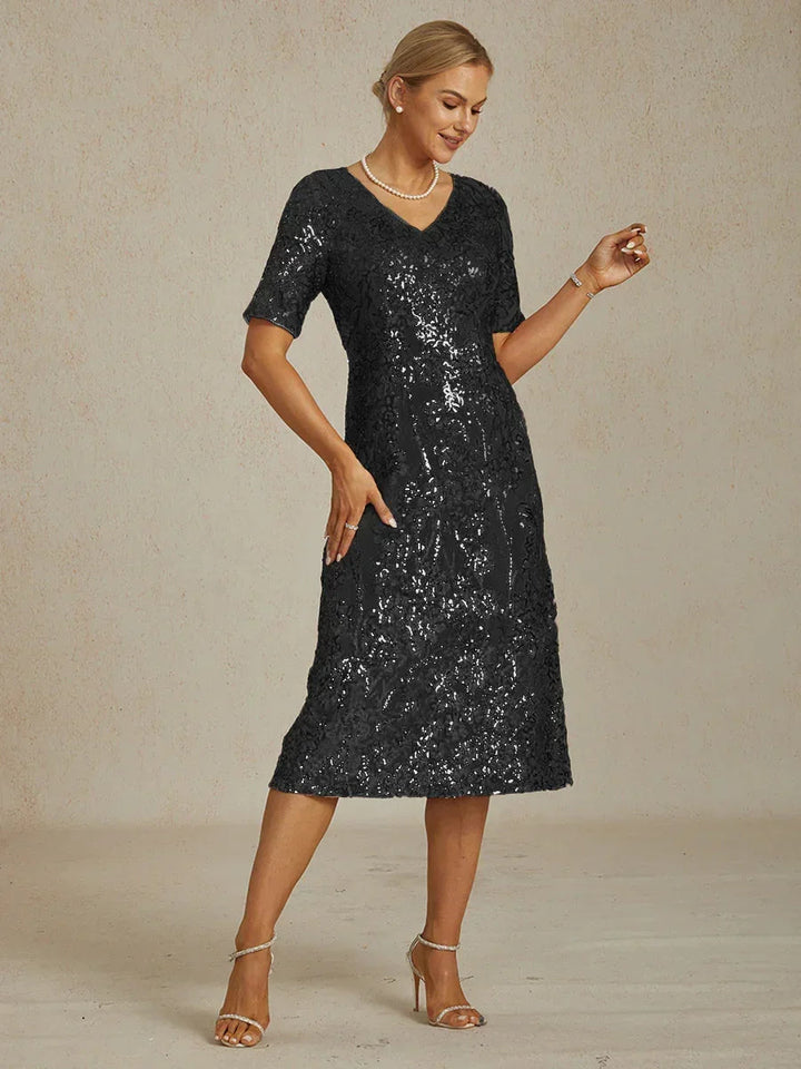 Elegant V-Neck Sequin Short Dress