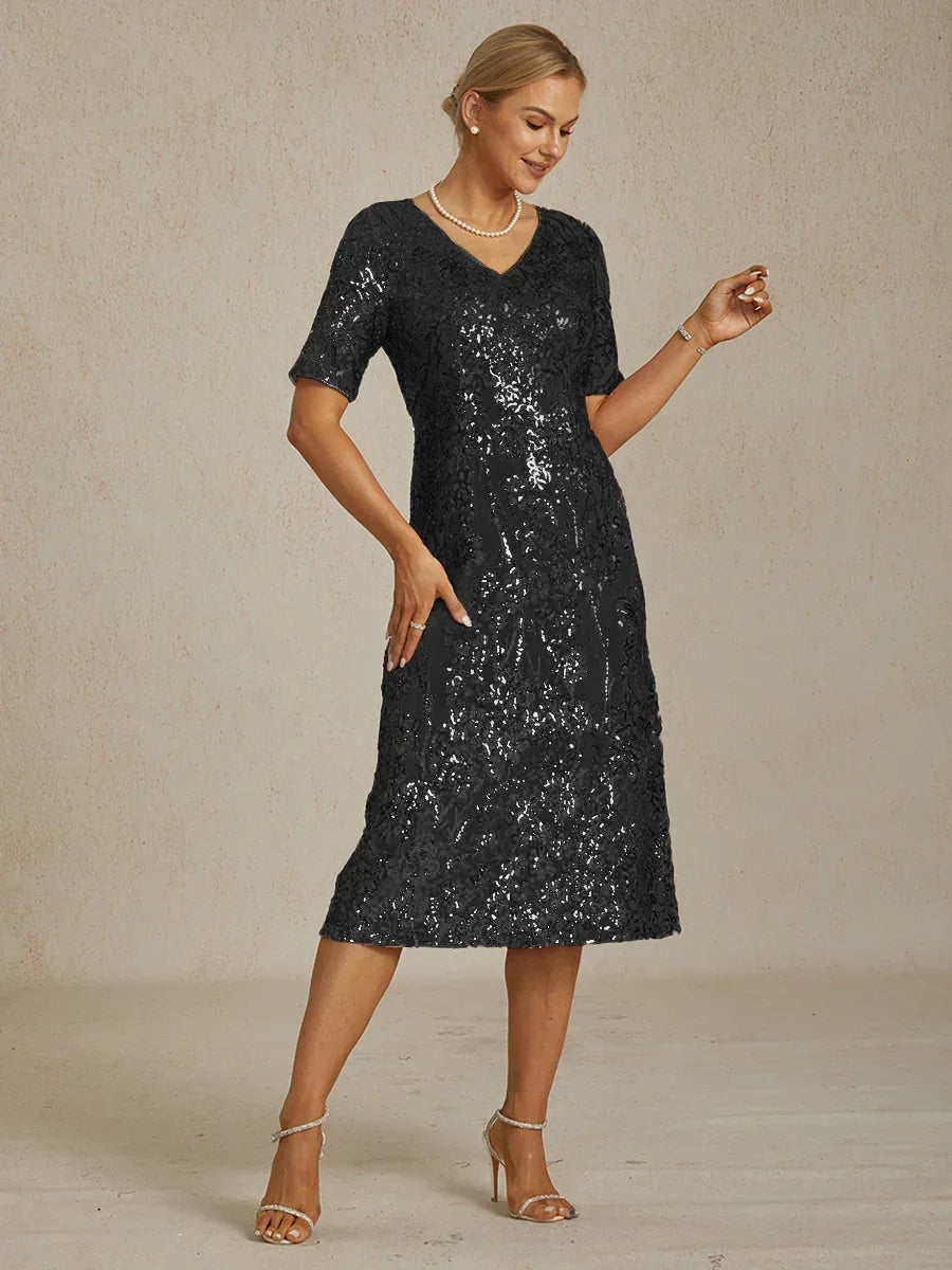 Elegant V-Neck Sequin Short Dress