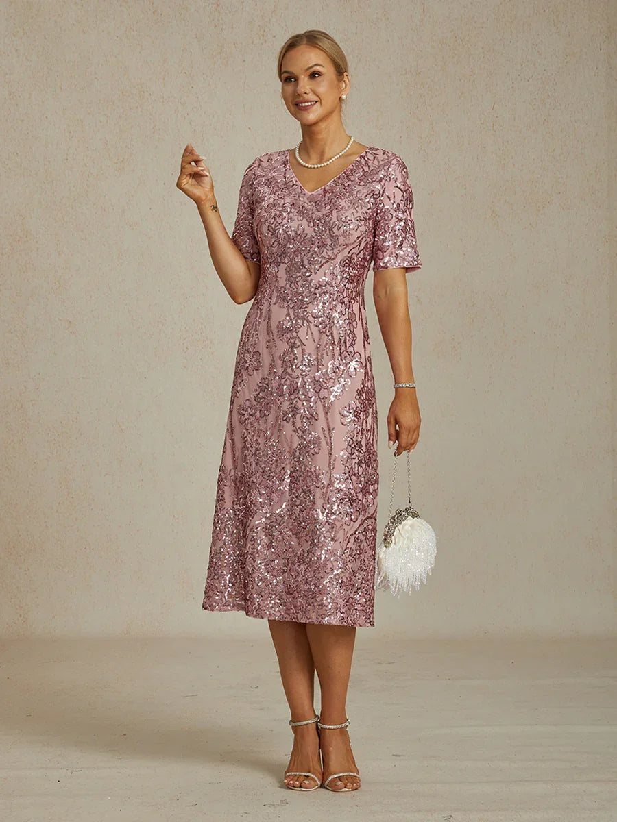 Elegant V-Neck Sequin Short Dress