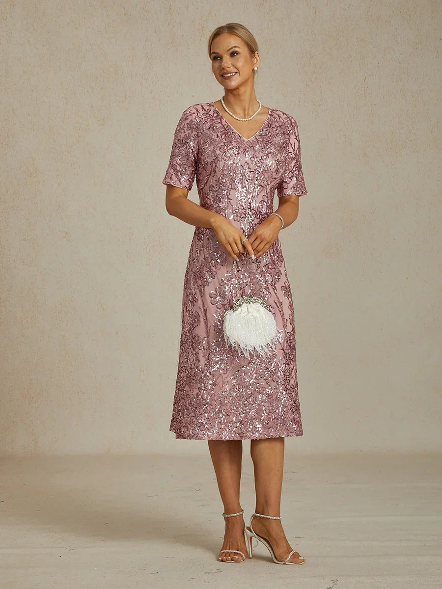 Elegant V-Neck Sequin Short Dress