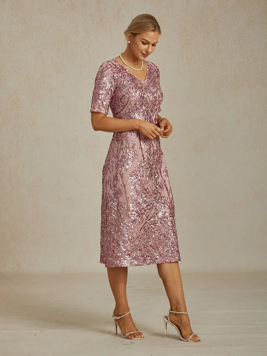 Elegant V-Neck Sequin Short Dress