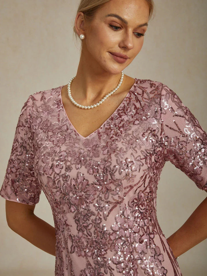 Elegant V-Neck Sequin Short Dress