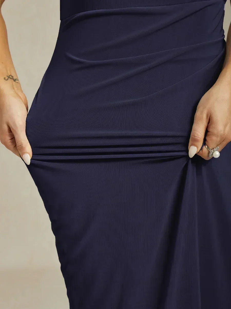 Elegant Beaded Halter Maxi Dress with Ruffle Detail