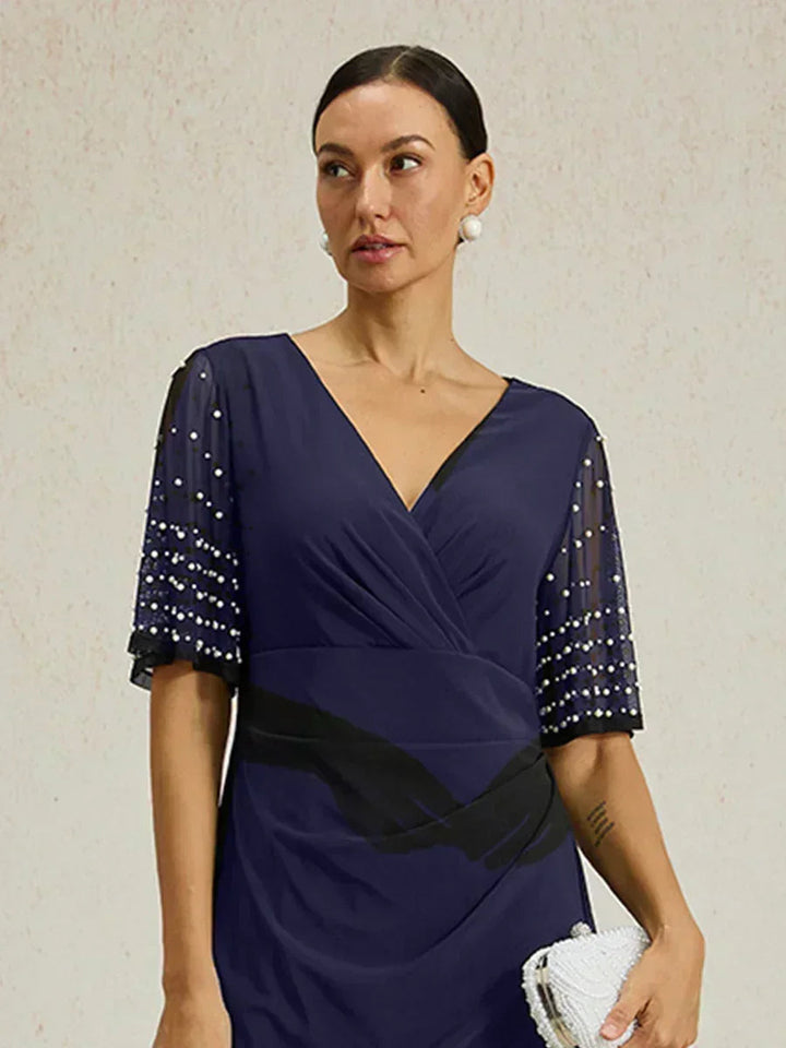 Elegant Formal Dress with Embellished Flutter Sleeves